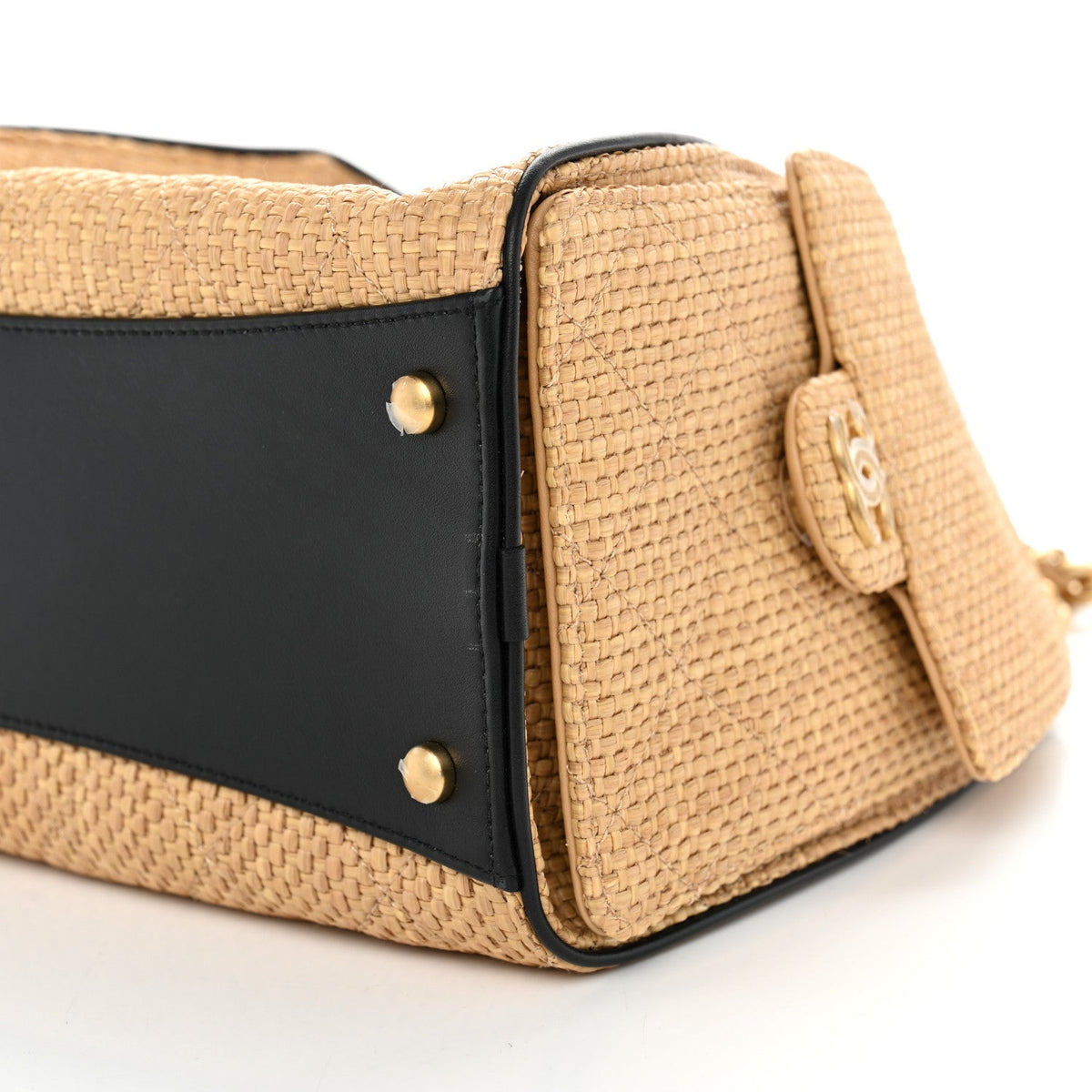 Braided Raffia Calfskin Small Chanel 25 Handbag Beige Black