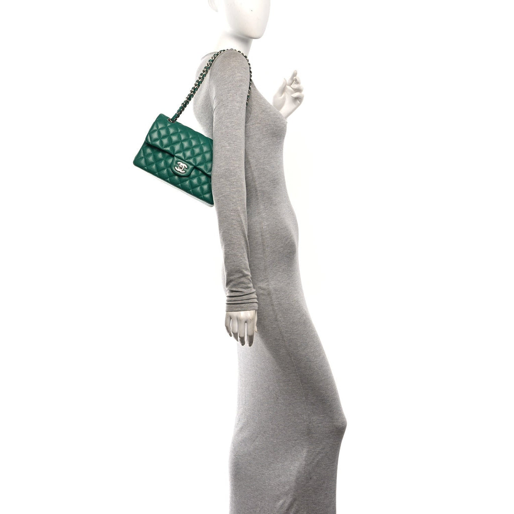 Caviar Quilted Small Double Flap Green