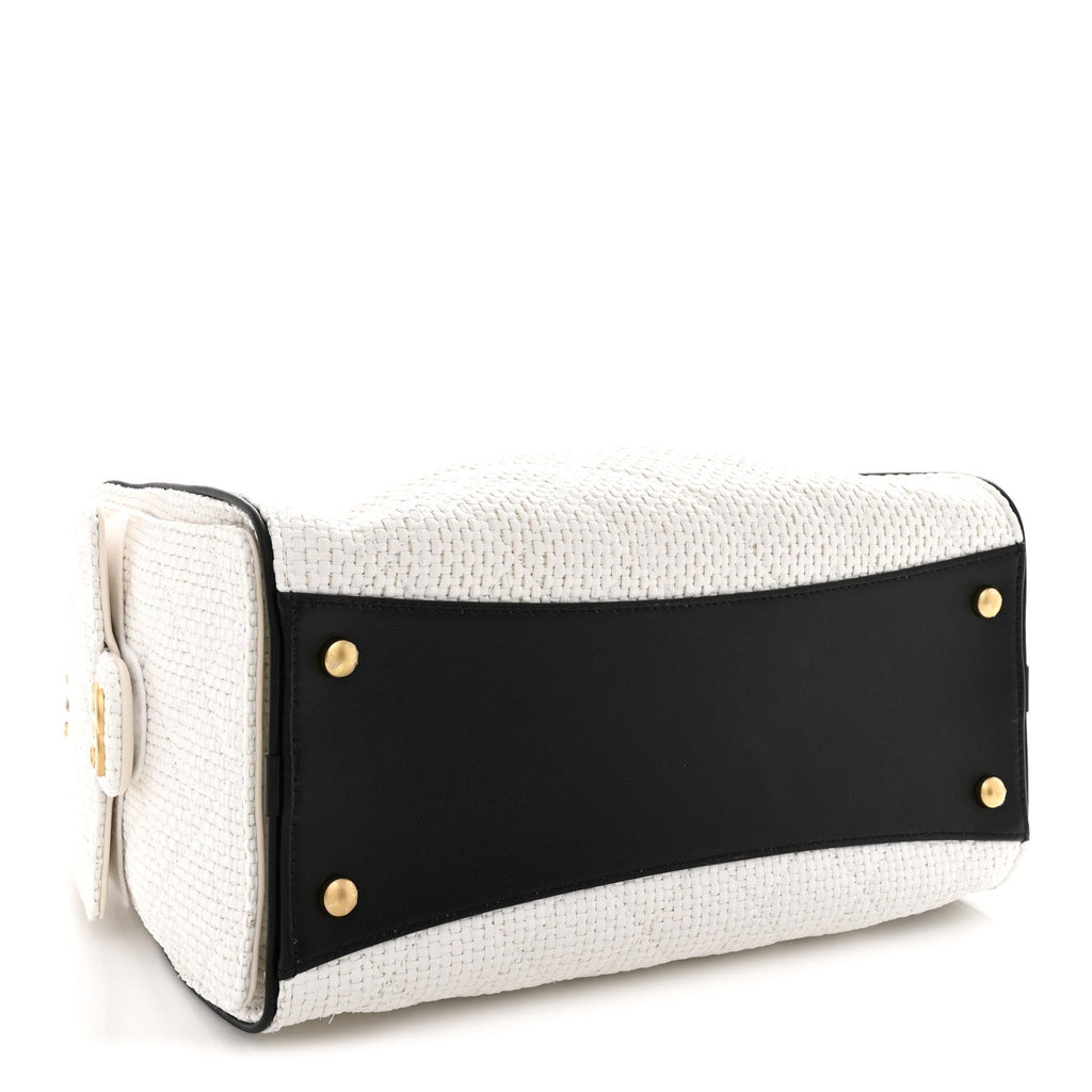 Braided Raffia Calfskin Quilted Small Chanel 25 Handbag White Black