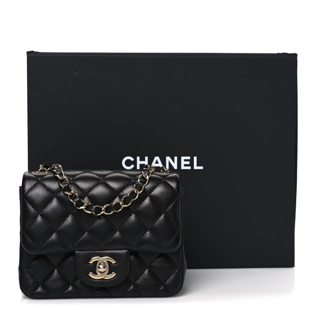 Lambskin Quilted Mini Square Flap Black