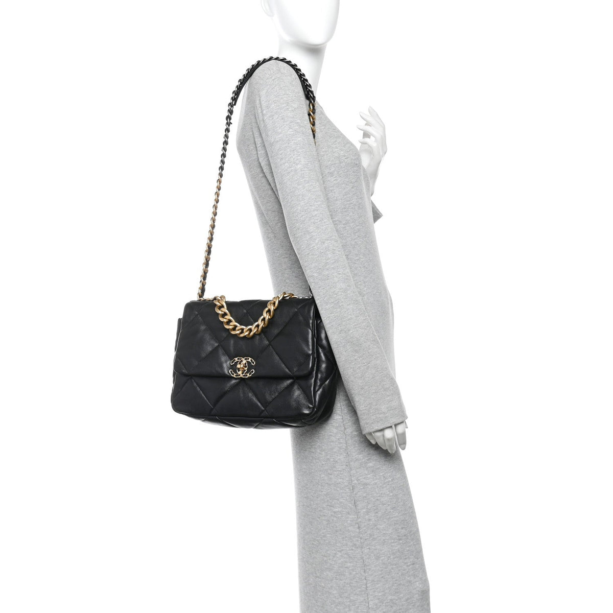 Lambskin Quilted Large Chanel 19 Flap Black