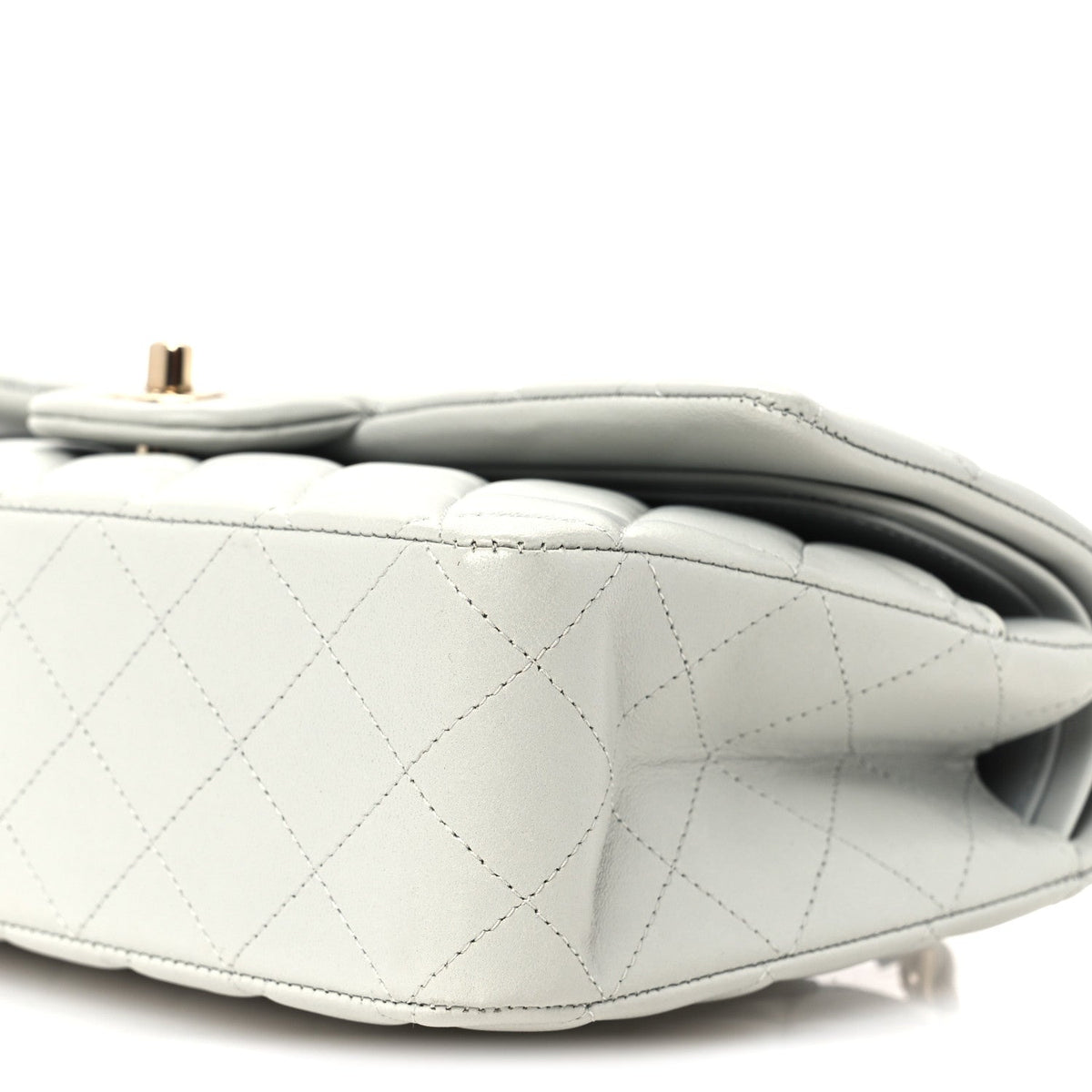 Lambskin Quilted Medium Double Flap Light Grey