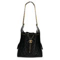 Shiny Crumpled Calfskin Quilted Medium Chanel 25 Handbag Black