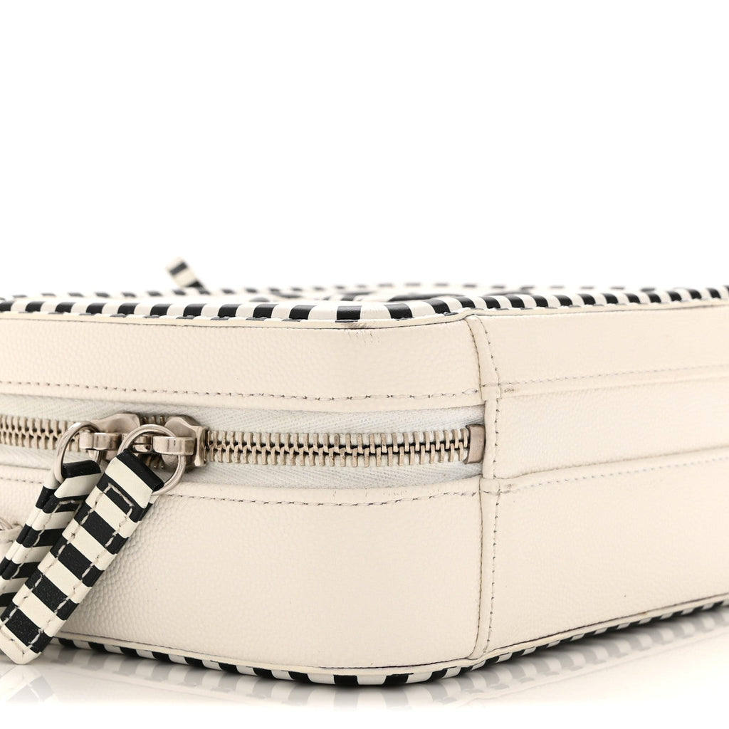 Caviar Quilted Striped Small CC Filigree Vanity Case White Black