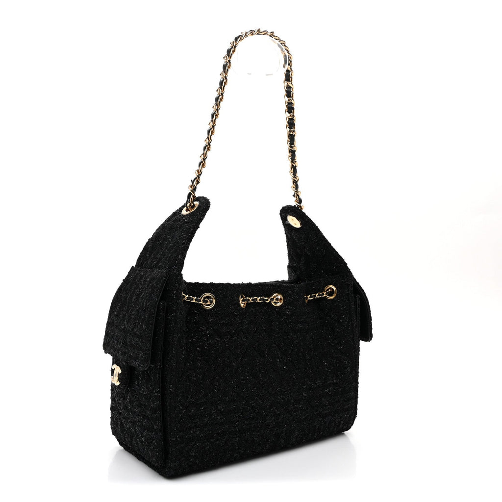 Tweed Quilted Small Chanel 25 Handbag Black