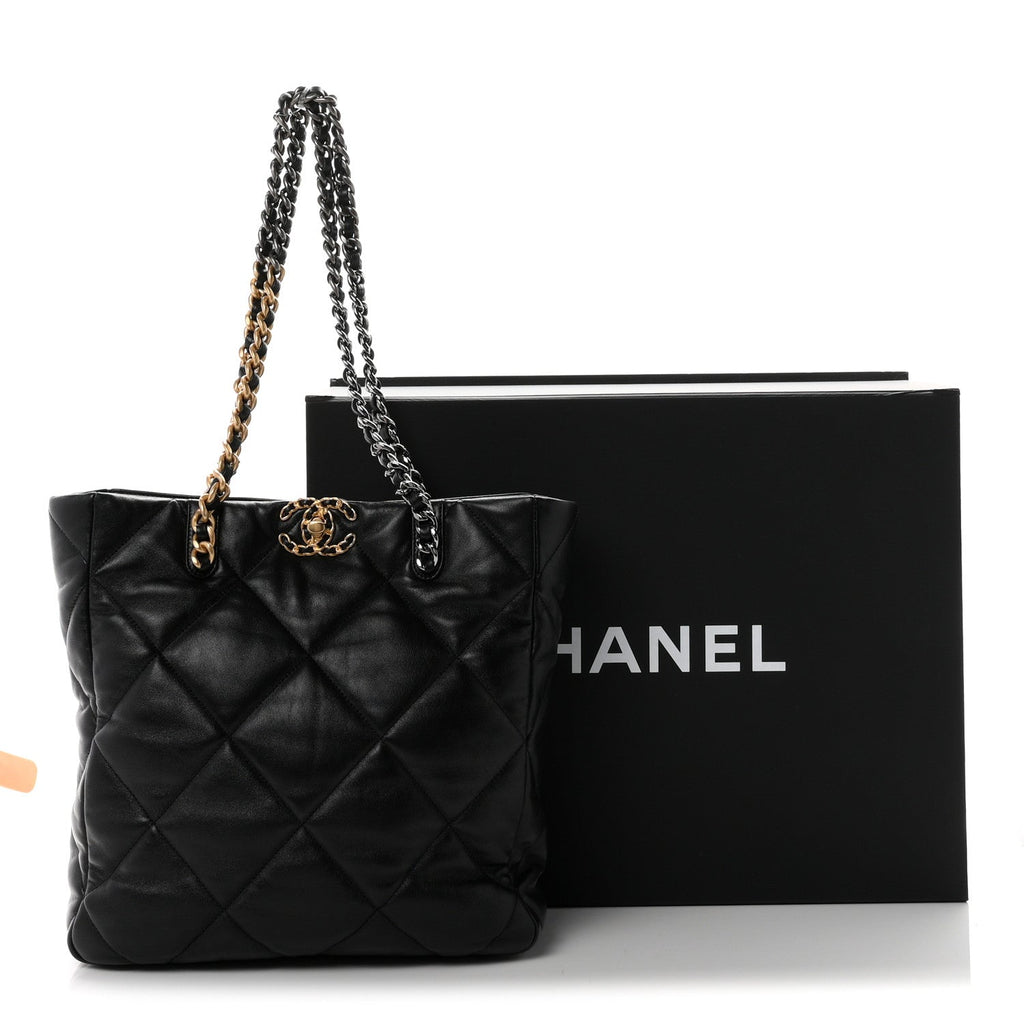 Lambskin Quilted Chanel 19 Shopping Bag Black