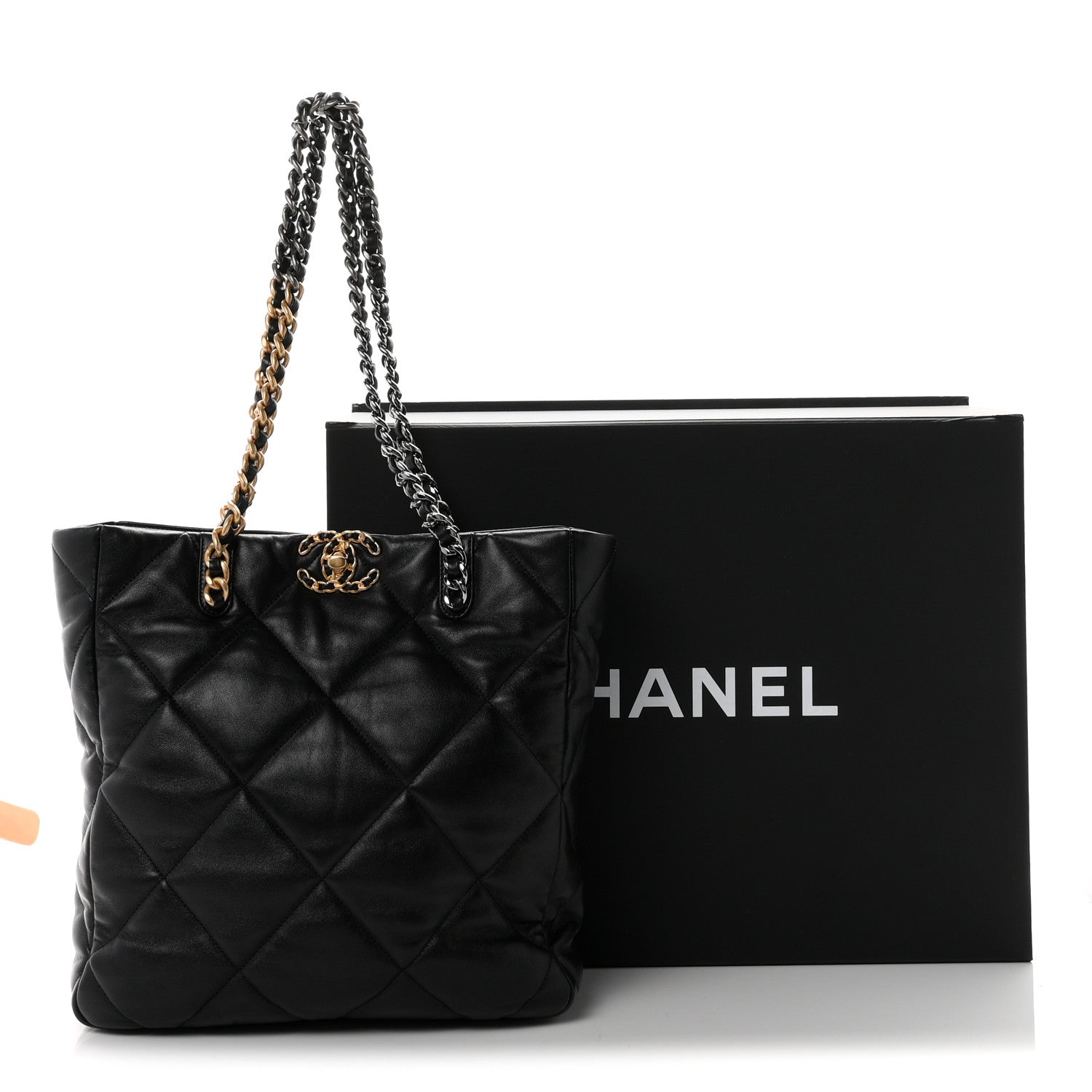Lambskin Quilted Chanel 19 Shopping Bag Black