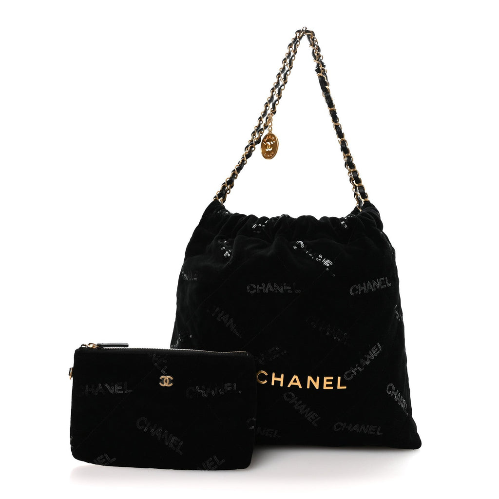 Velvet Sequin Quilted Chanel 22 Black