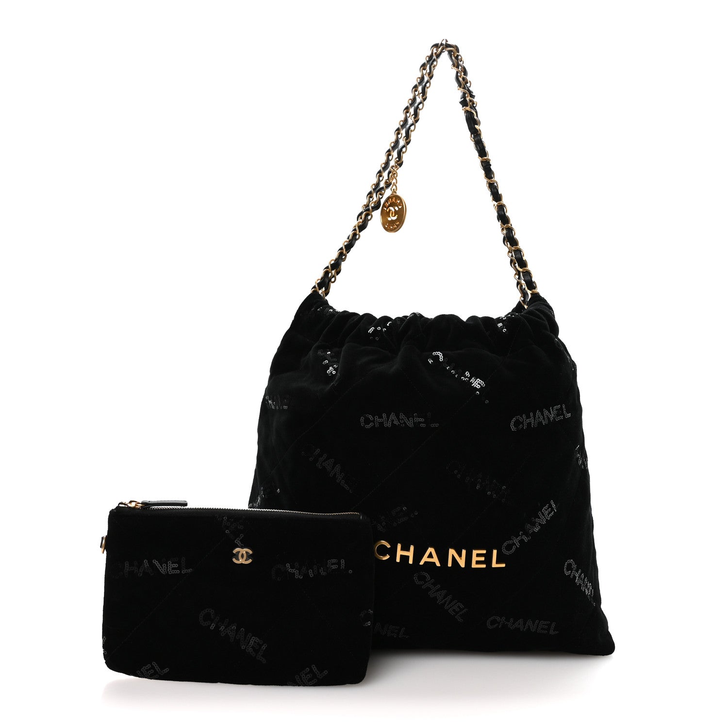 Velvet Sequin Quilted Chanel 22 Black