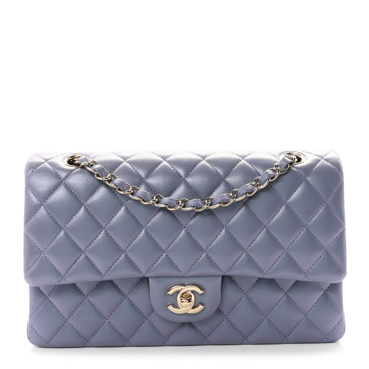 Iridescent Lambskin Quilted Medium Double Flap Light Purple