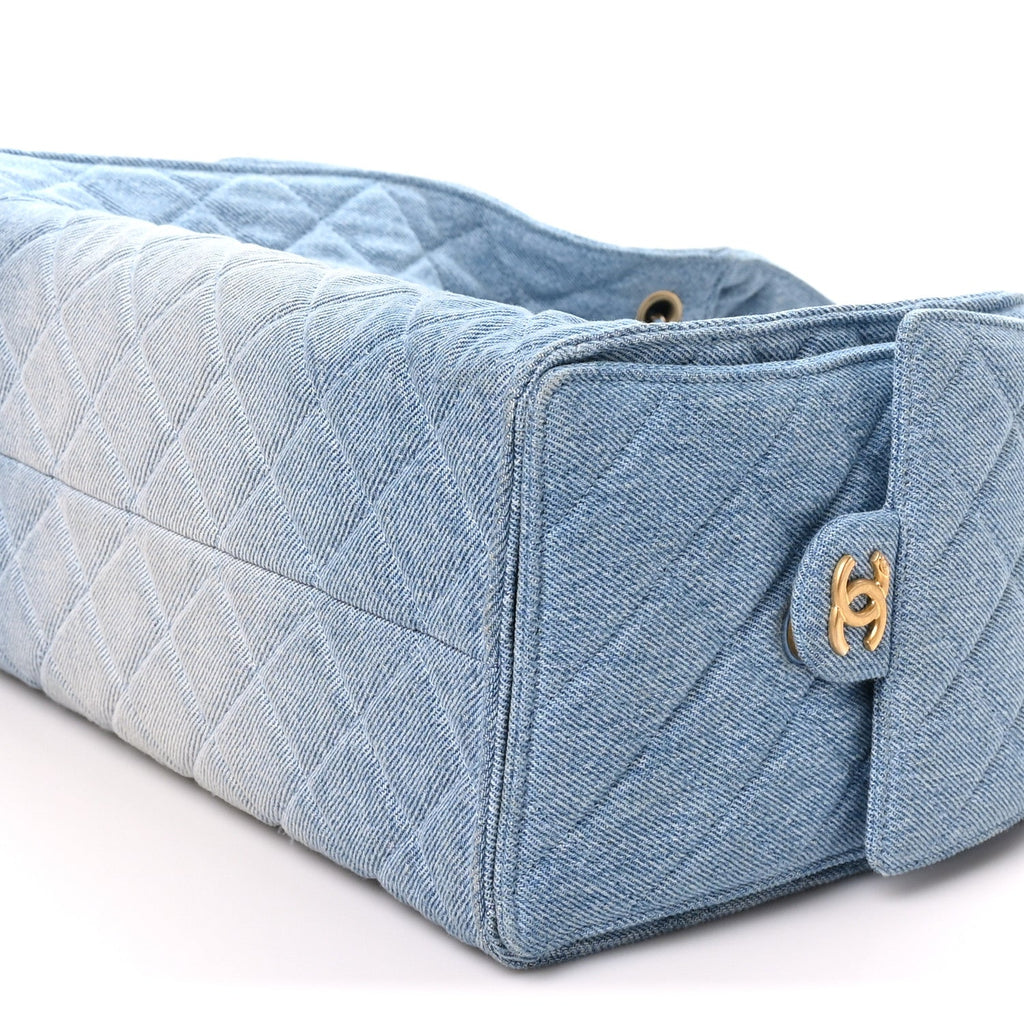Washed Denim Quilted Medium Chanel 25 Handbag Blue