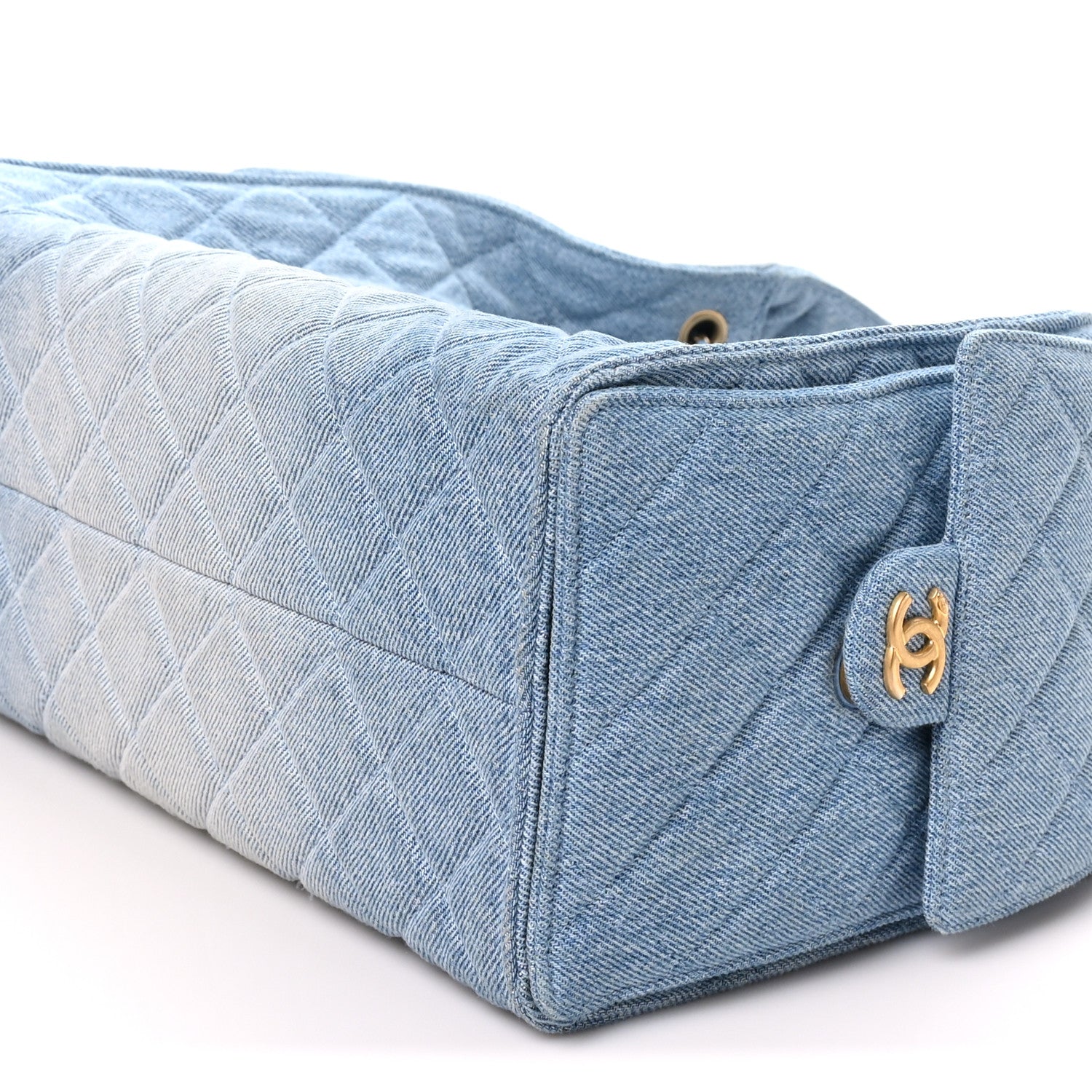 Washed Denim Quilted Medium Chanel 25 Handbag Blue