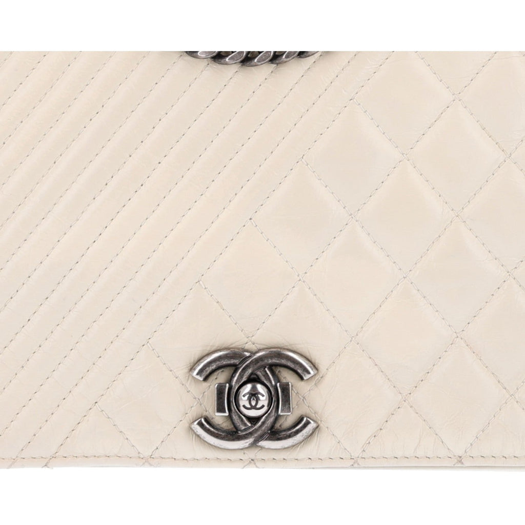 Glazed Calfskin Quilted Medium Coco Boy Flap White