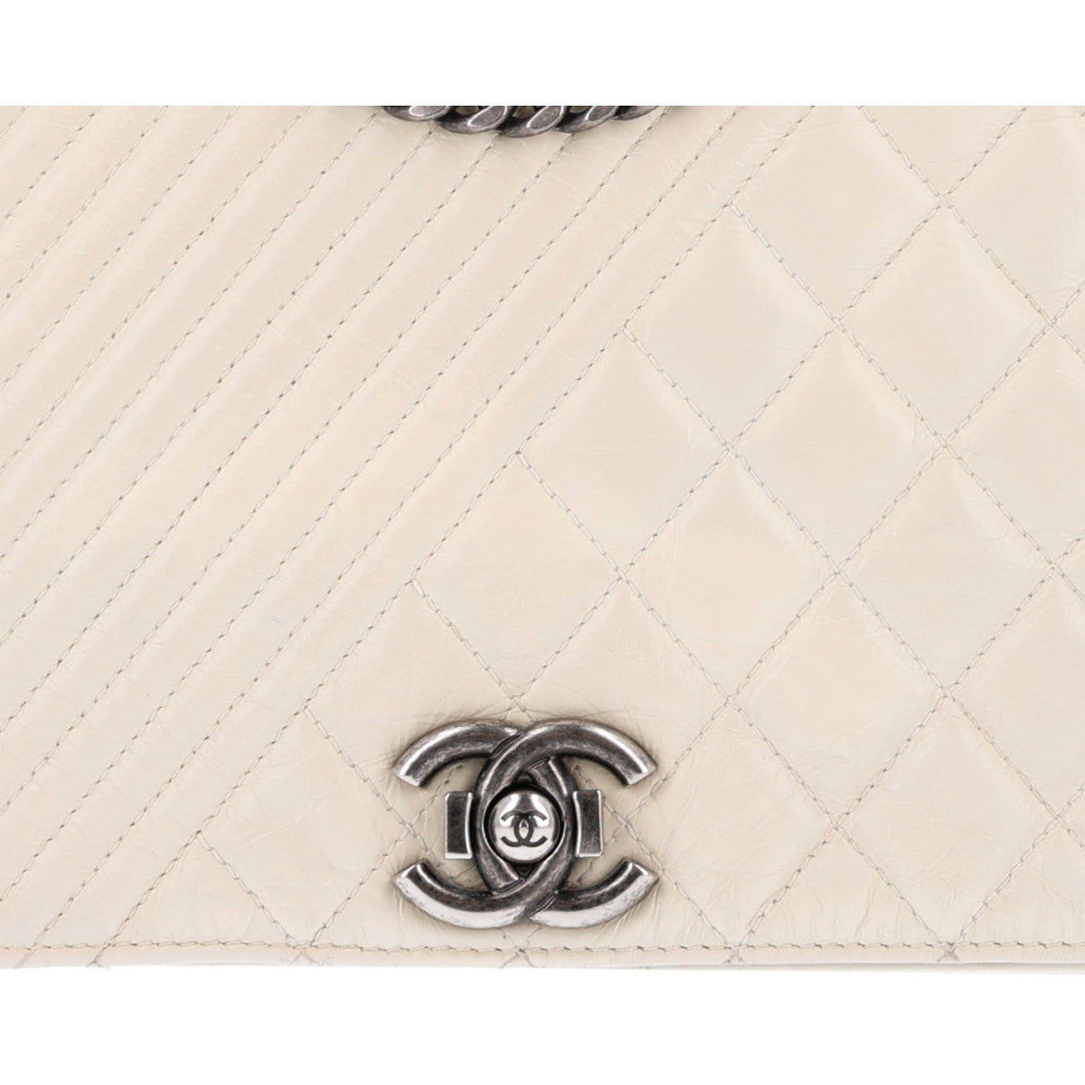 Glazed Calfskin Quilted Medium Coco Boy Flap White