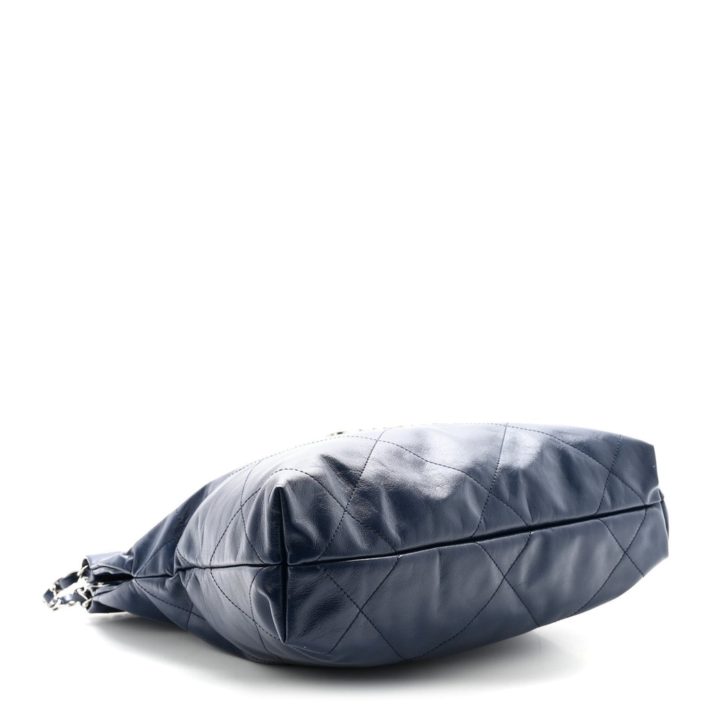 Shiny Calfskin Quilted Small Chanel 22 Navy