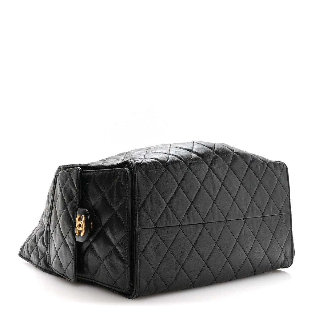 Shiny Crumpled Calfskin Quilted Medium Chanel 25 Handbag Black