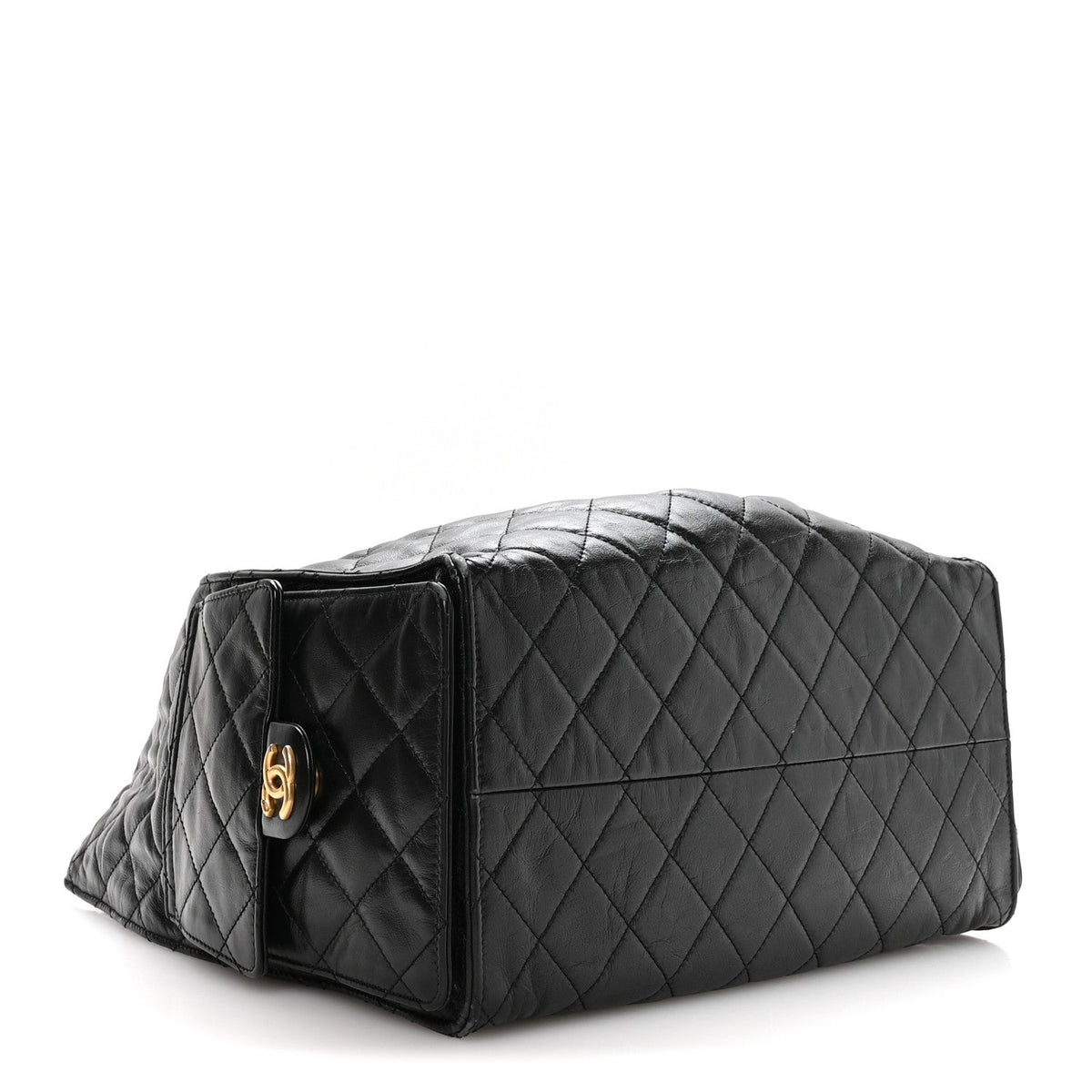 Shiny Crumpled Calfskin Quilted Medium Chanel 25 Handbag Black