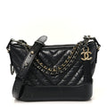 Aged Calfskin Chevron Quilted Small Gabrielle Hobo Black