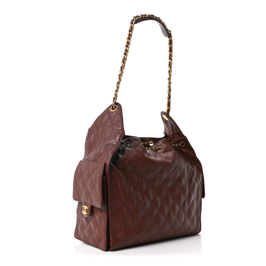 Caviar Quilted Medium Chanel 25 Handbag Dark Brown