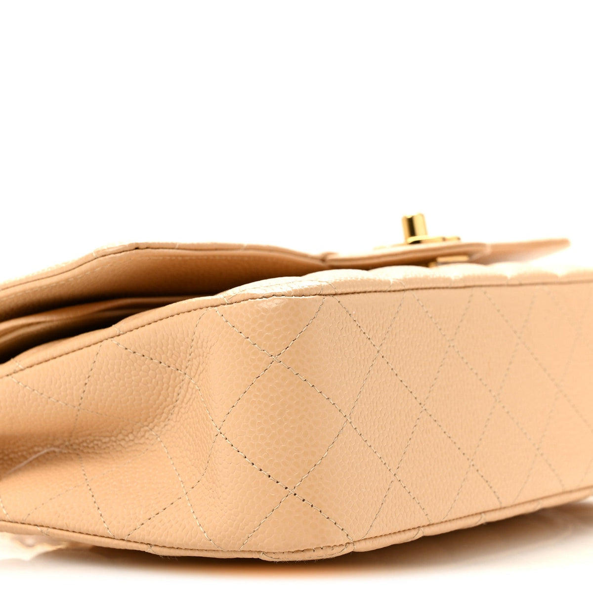 Caviar Quilted Medium Double Flap Beige