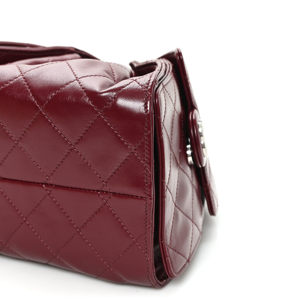 Shiny Crumpled Calfskin Quilted Small Chanel 25 Handbag Burgundy