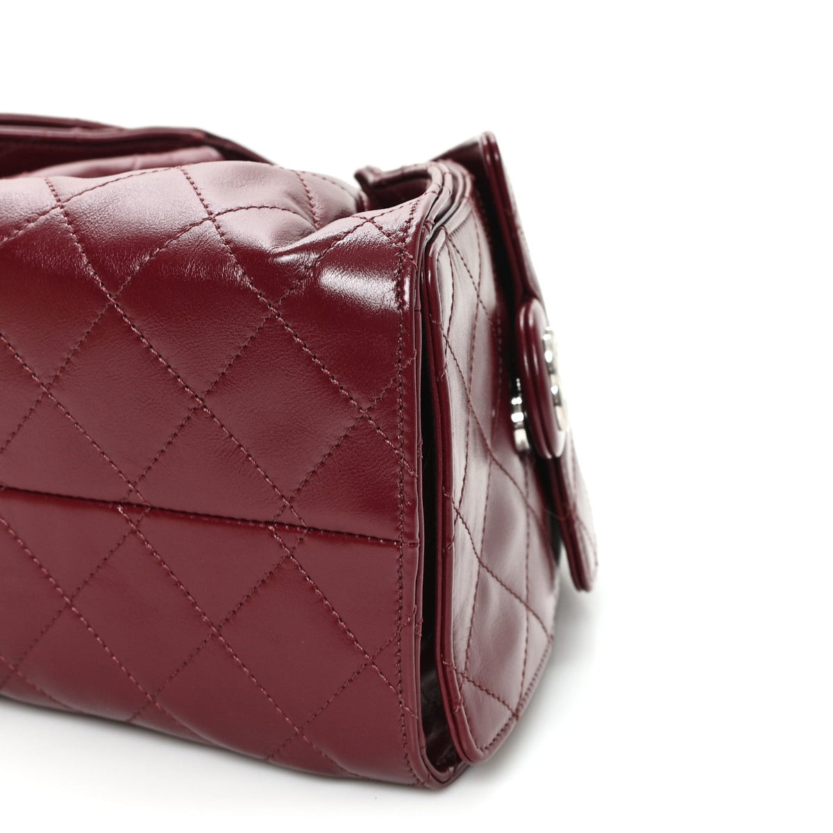 Shiny Crumpled Calfskin Quilted Small Chanel 25 Handbag Burgundy