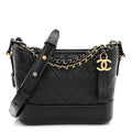 Aged Calfskin Chevron Quilted Small Gabrielle Hobo  Black