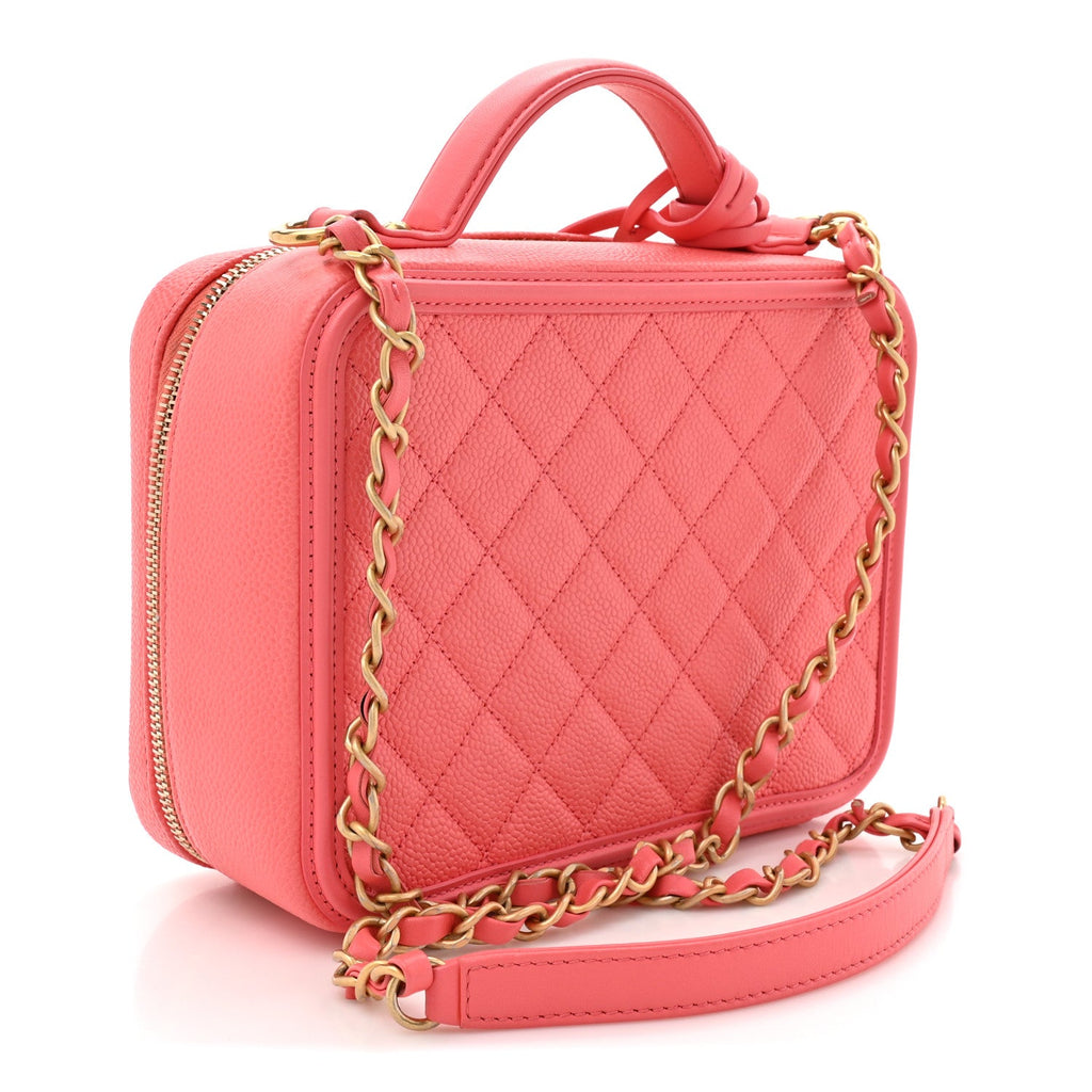 Caviar Quilted Medium CC Filigree Vanity Case Coral