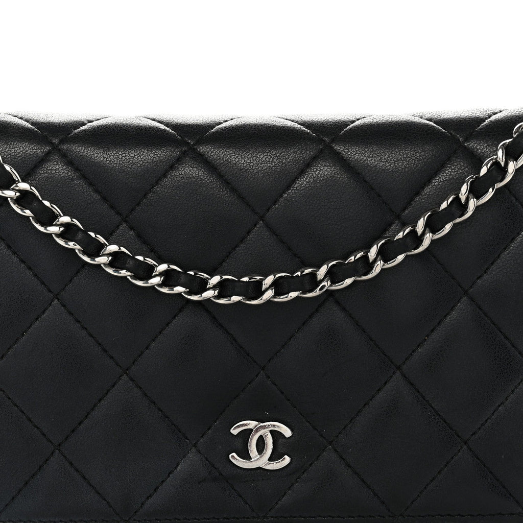 Lambskin Quilted Wallet On Chain WOC Black