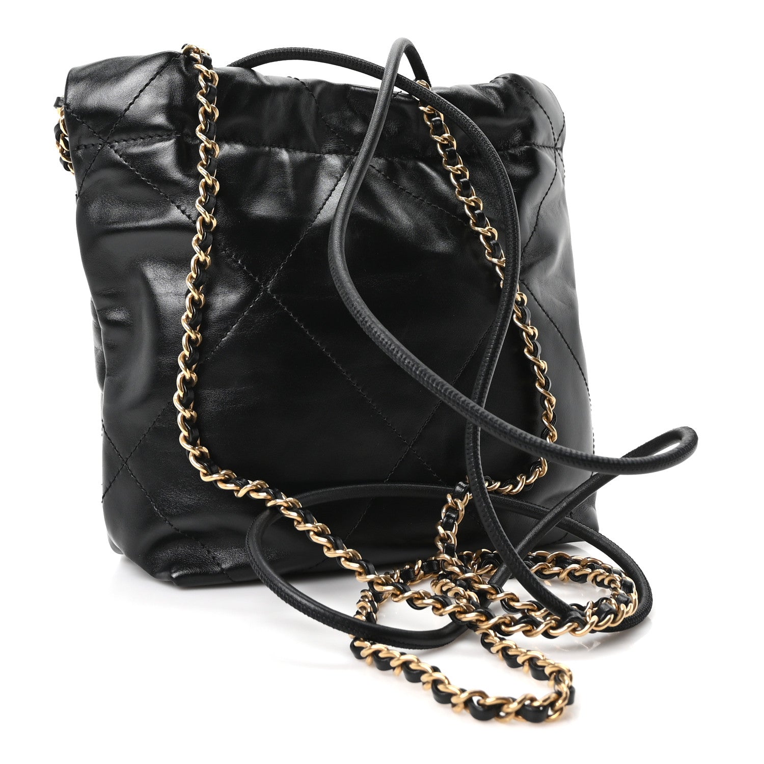 Shiny Calfskin Quilted Mini Chanel 22 Black