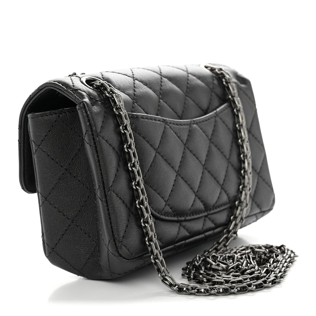 Metallic Sheepskin Quilted 2.55 Reissue Mini Flap Dark Grey