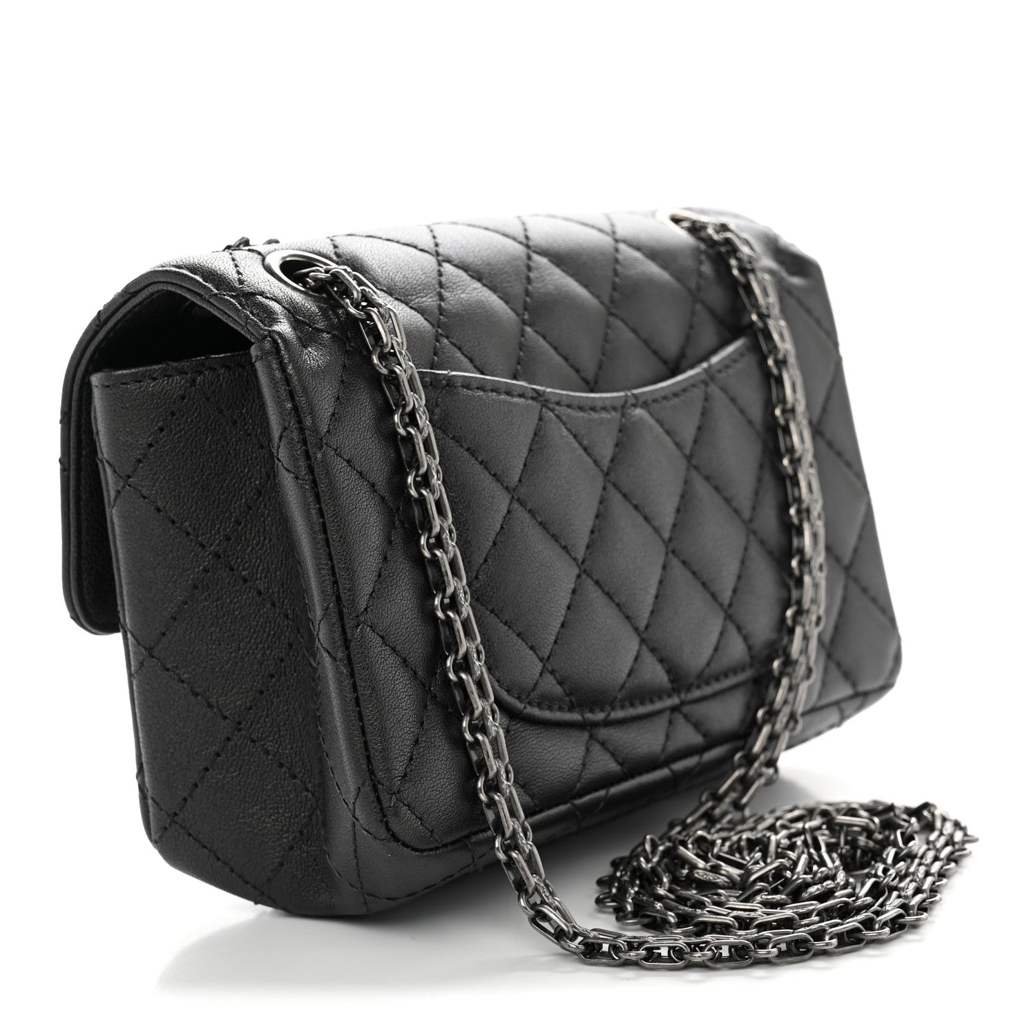 Metallic Sheepskin Quilted 2.55 Reissue Mini Flap Dark Grey