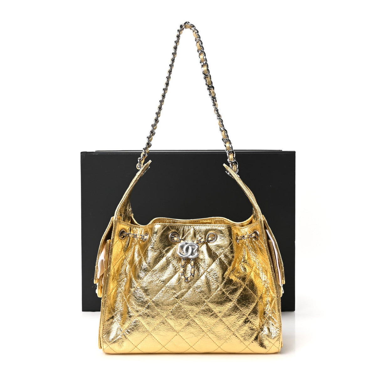 Metallic Aged Calfskin Quilted Small Chanel 25 Handbag Gold