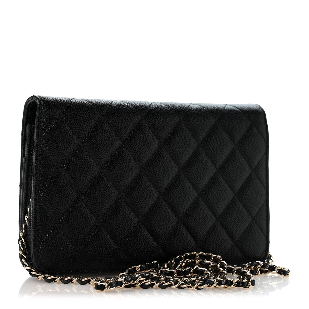 Caviar Quilted Golden Class Wallet On Chain WOC Black