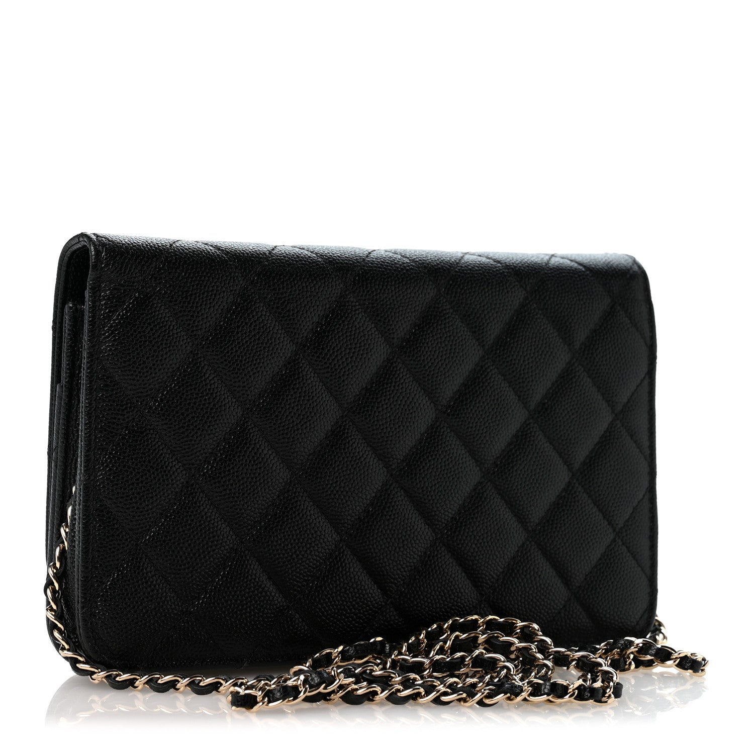 Caviar Quilted Golden Class Wallet On Chain WOC Black
