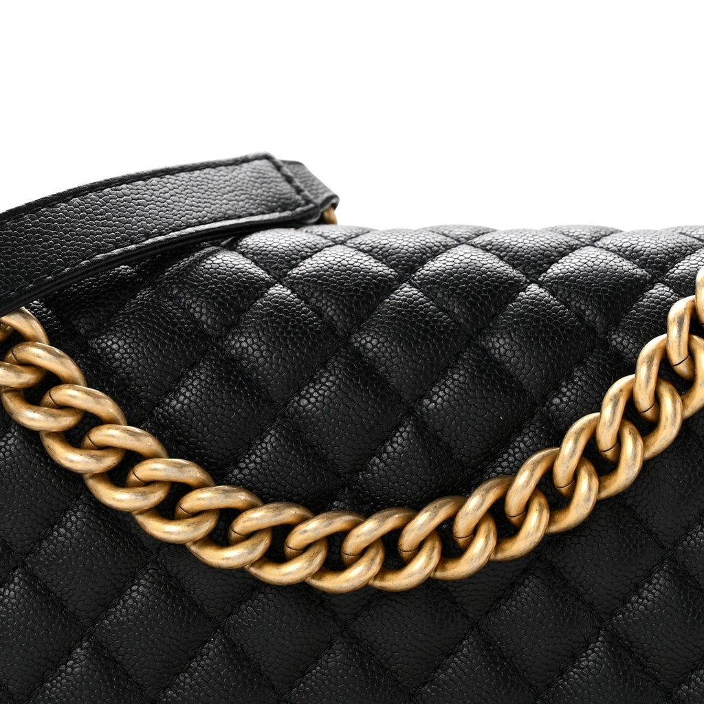 Caviar Quilted Medium Chain Around Boy Flap Black