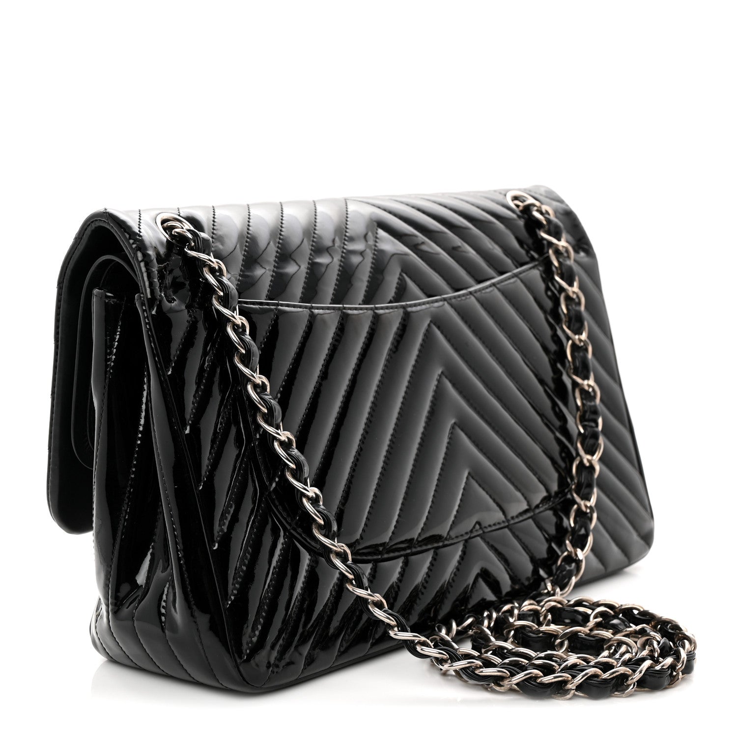 Patent Chevron Quilted Jumbo Double Flap Black