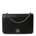 Lambskin Quilted Enamel CC Wallet on Chain WOC Black