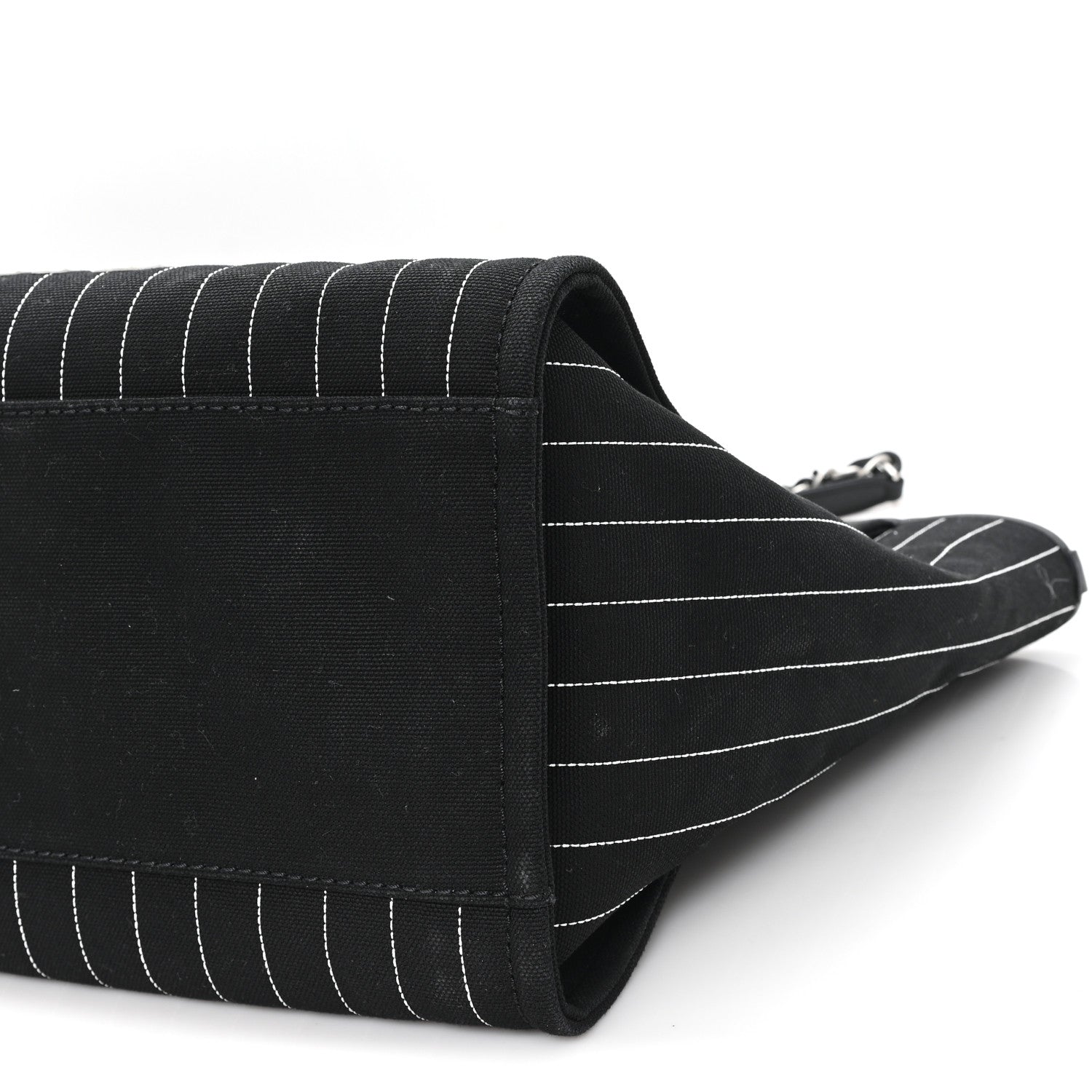 Canvas Calfskin Striped Medium Deauville Tote Black White