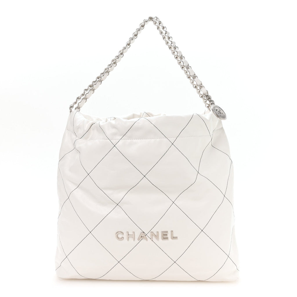 Shiny Calfskin Quilted Chanel 22 White Black