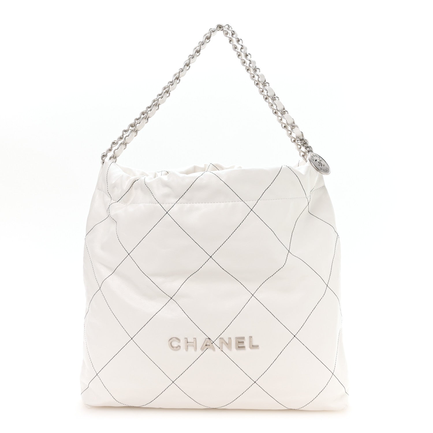 Shiny Calfskin Quilted Chanel 22 White Black