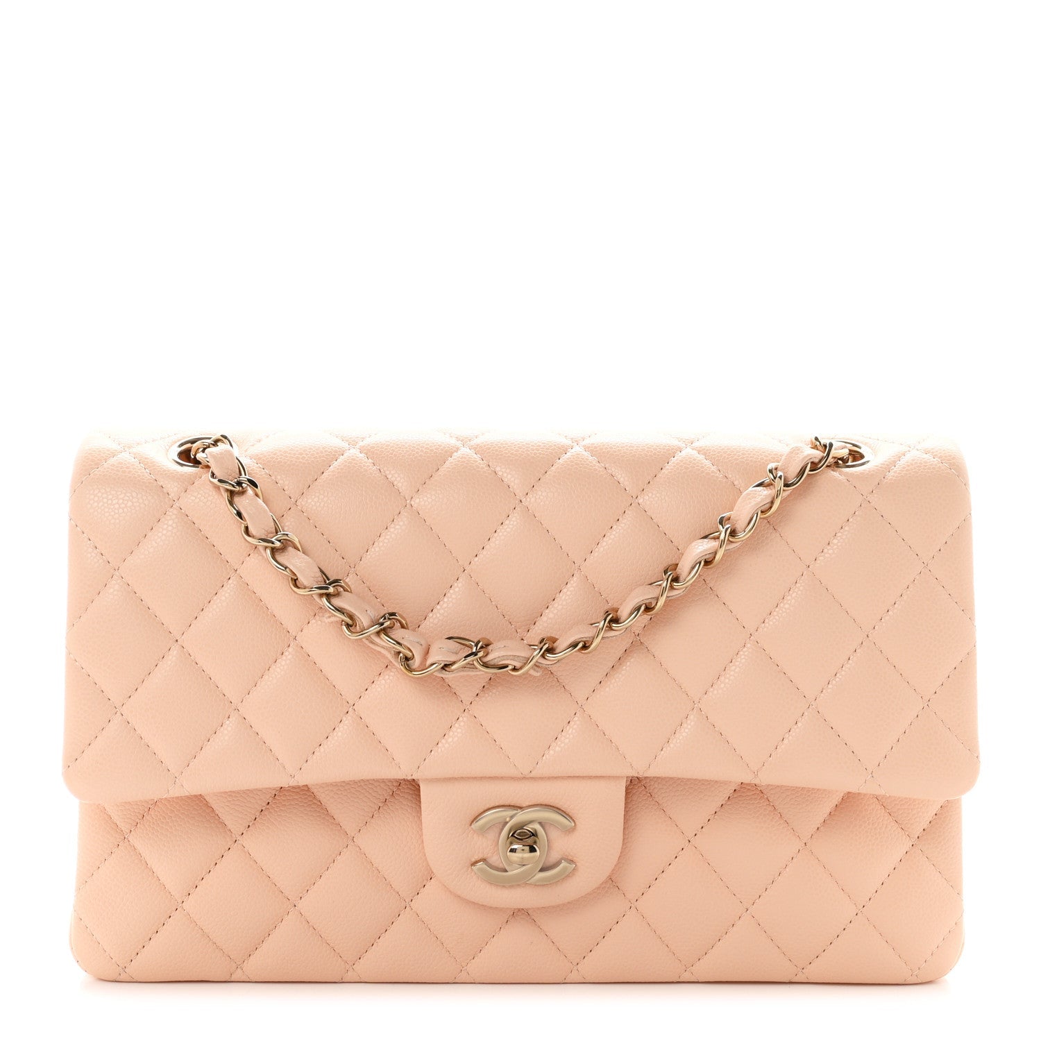 Caviar Quilted Medium Double Flap Light Pink
