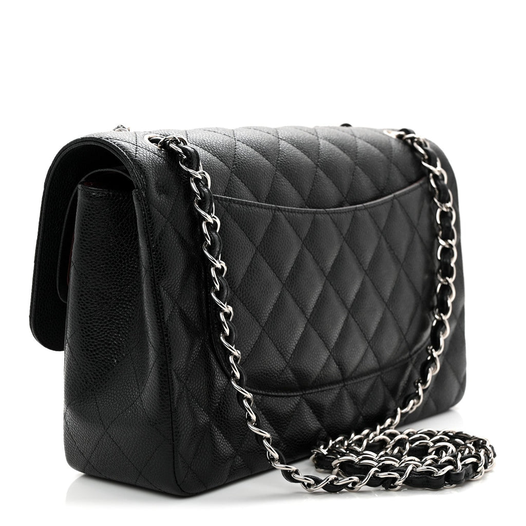 Caviar Quilted Jumbo Double Flap Black