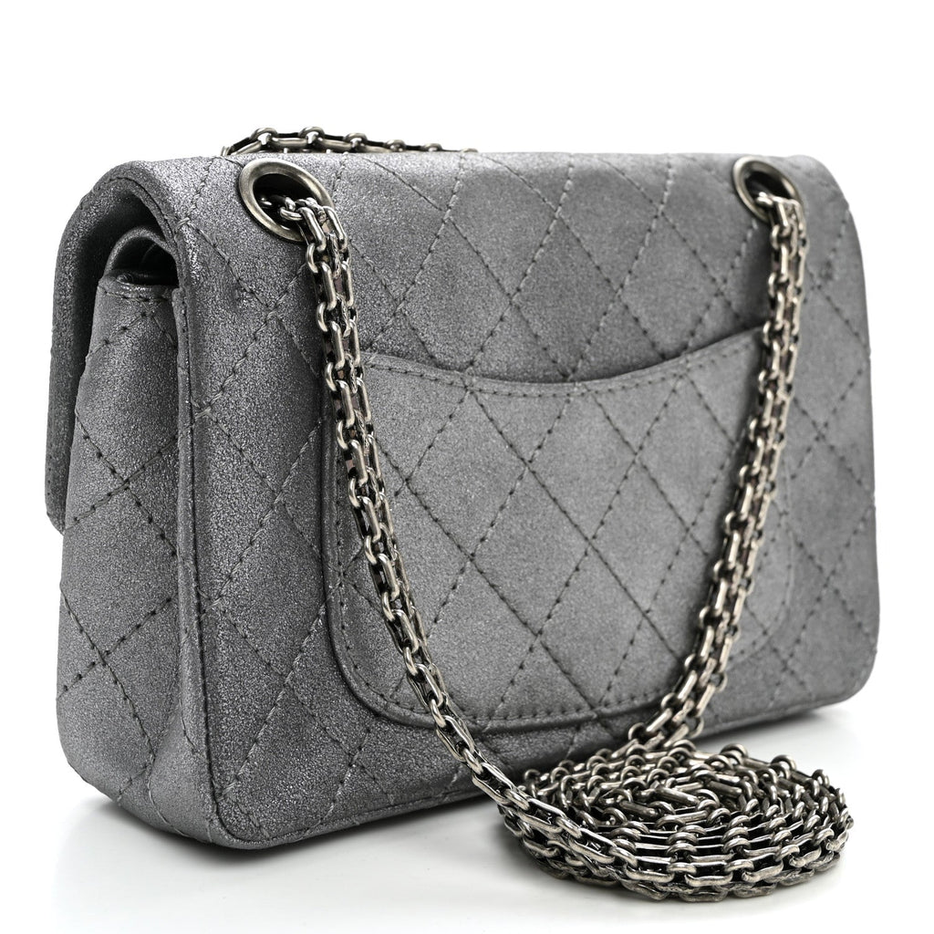 Metallic Calfskin Quilted Lucky Charms 2.55 Reissue 224 Flap Dark Silver