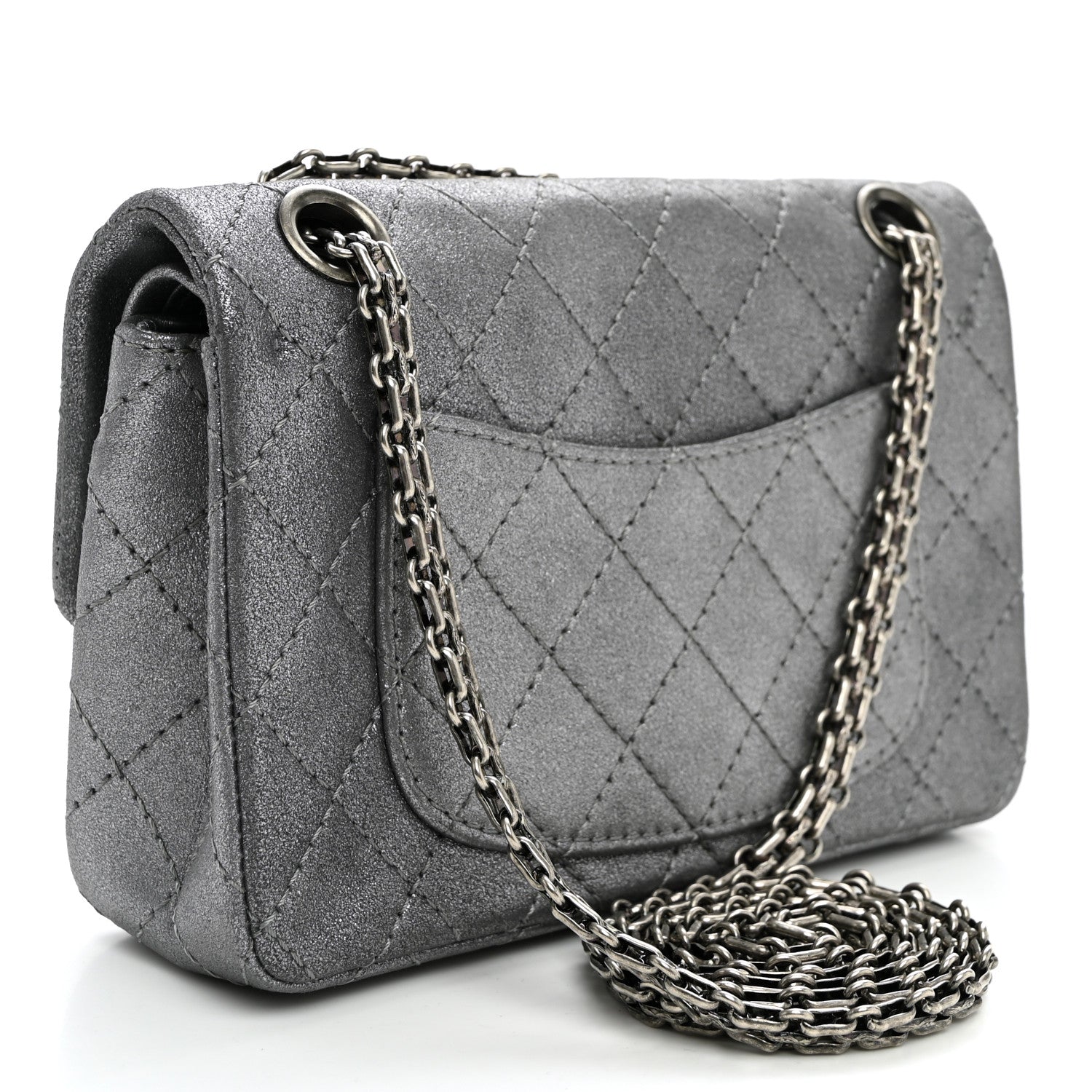 Metallic Calfskin Quilted Lucky Charms 2.55 Reissue 224 Flap Dark Silver