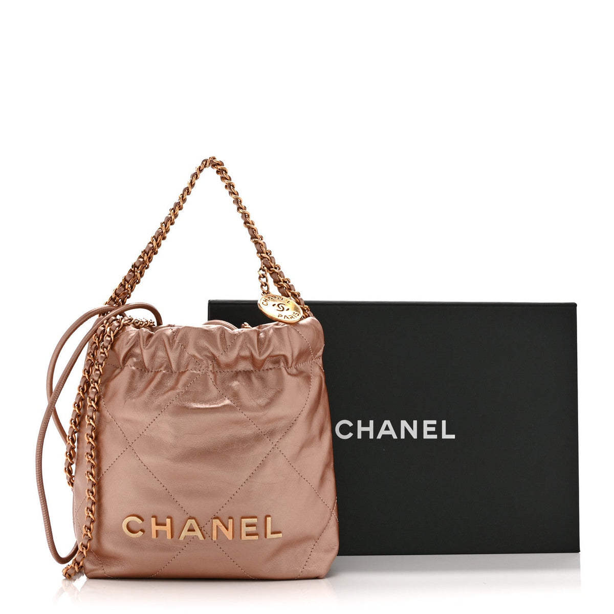 Metallic Calfskin Quilted Mini Chanel 22 Copper