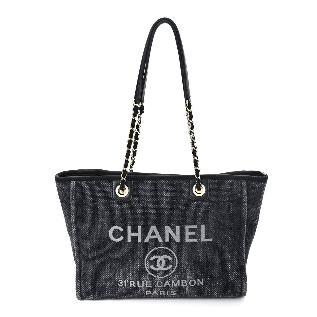 Woven Straw Raffia Small Deauville Tote Charcoal