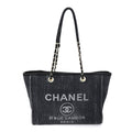 Woven Straw Raffia Small Deauville Tote Charcoal