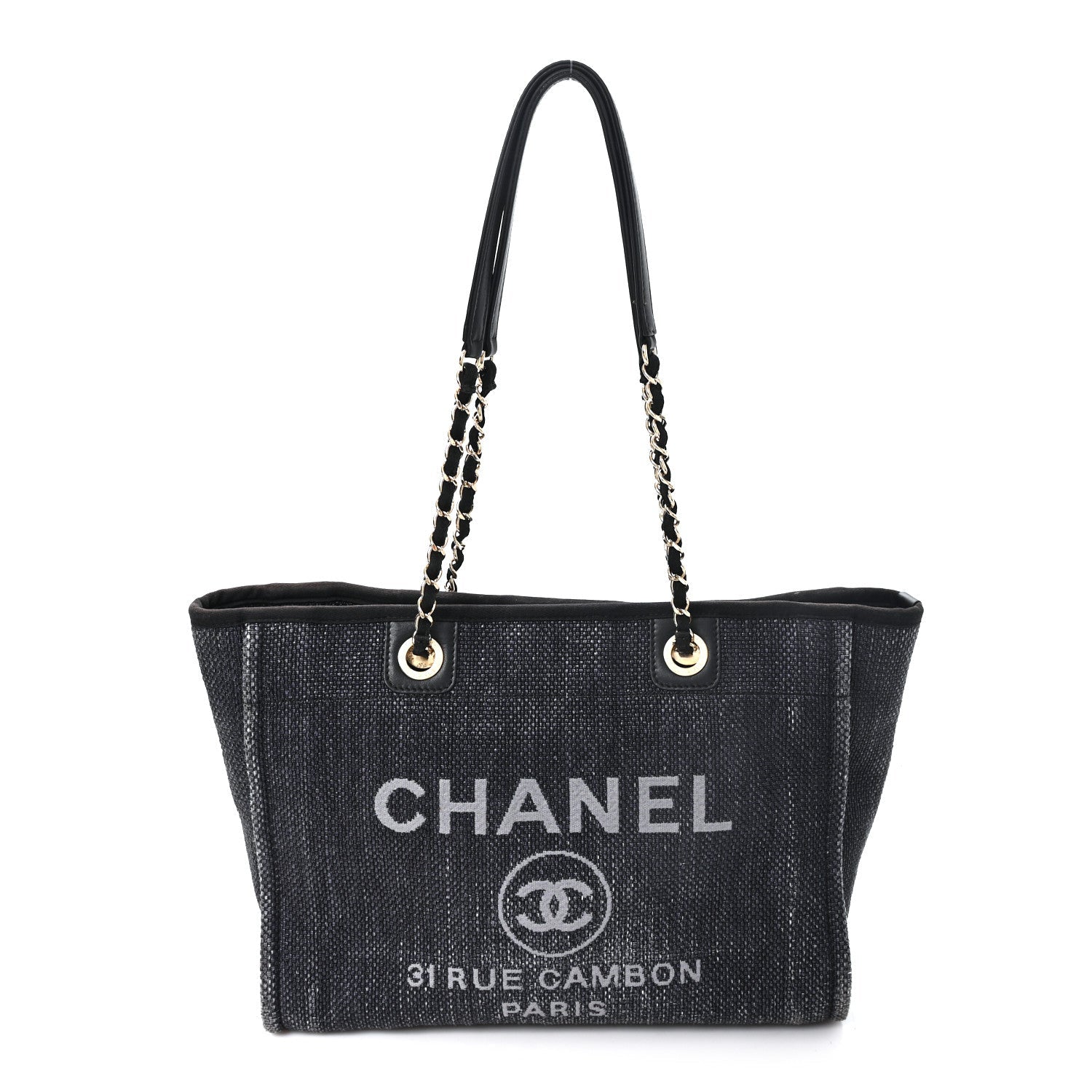 Woven Straw Raffia Small Deauville Tote Charcoal