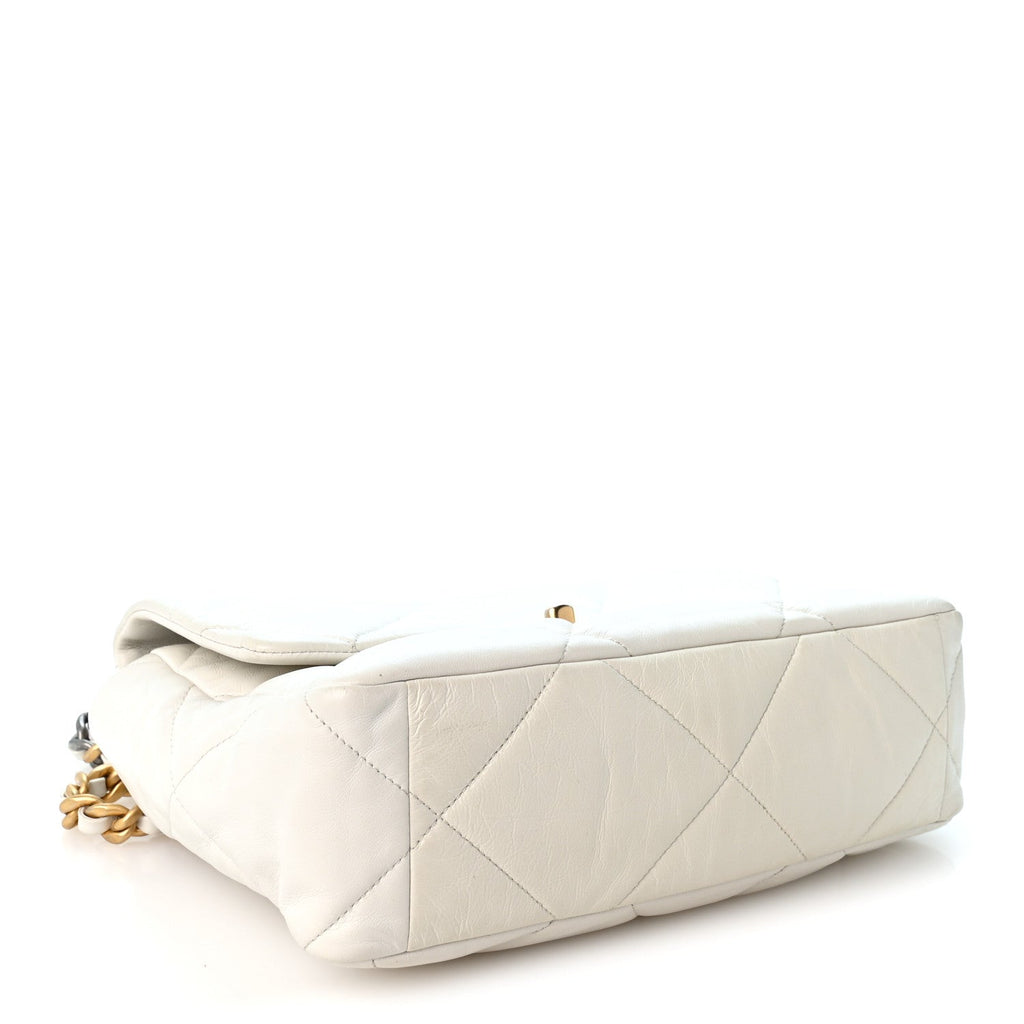 Goatskin Quilted Large Chanel 19 Flap White
